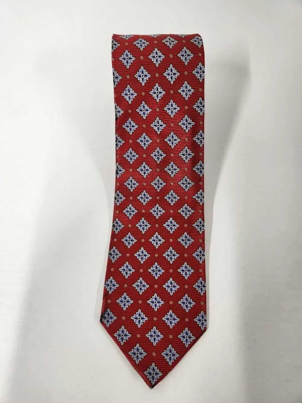 Robert Jensen Had Sewn Finest Silk Men's Tie, Italy Made In Red & Blue Geometric